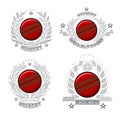 Set of cricket ball in center of silver wreathes. Sport logo for any team